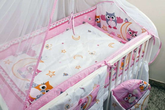 Ankras 360 cm OWLS pink Бортик-охранка для детской кроватки