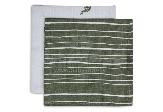 Jollein Muslin Mouth Cloth Stripe & Olive Leaf Green GOTS Art.537-848-66094 - Augstākās kvalitātes muslina autiņš sejai, 2 gb. ( 31x31 cm)