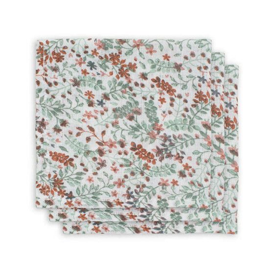 Jollein Muslin Face Bloom Art.537-­848­-65349 Aukščiausios kokybės muslino veido vystyklai, 3 vnt. (30x30 cm)