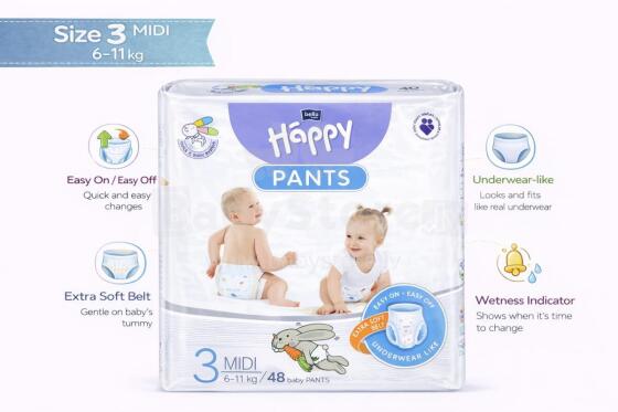 Happy Pants Midi Art.BB-055-MU48-002  Vaikiškos kelnaitės 4 dydis nuo 6-11kg, 48vnt.