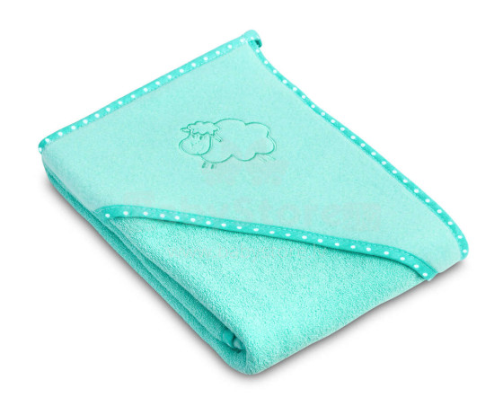 Sensillo Towel Art.130883 Lamb Turquoise  Детское хлопковое полотенце с капюшоном 80x80 см