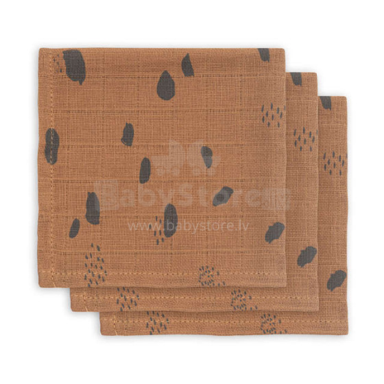 Jollein Muslin Cloth Art. 537-848-65346  Caramel  Aukščiausios kokybės muslino veido vystyklai, 3 vnt. (31x31 cm)
