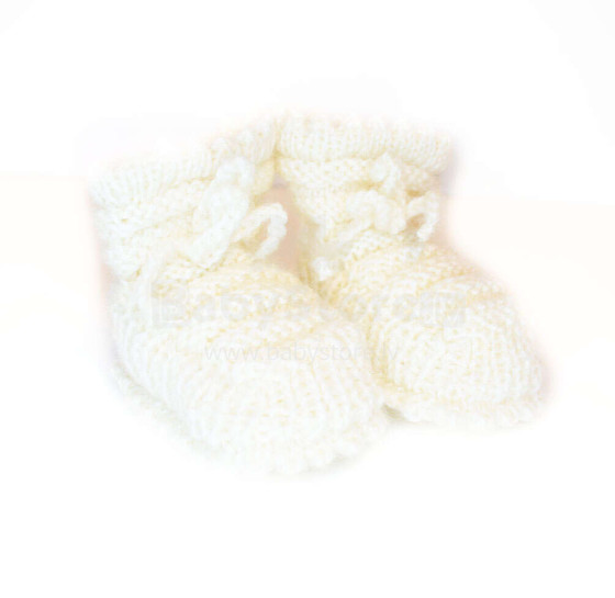 La Bebe™ Lambswool Hand Made Booties Art.137792 White Натуральные пинетки/носочки для новорожденного из натуральной шерсти