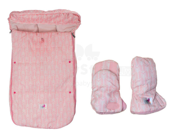 Zoogi Handmuff/Footmuff  Set Art.139091 Pink/White Муфта для рук ( универсальная)+Универсальный спальный мешочек (нескользящий)