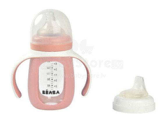 Beaba Training Bottle Art.913520 Pink Antikalių žindymo buteliukas su rankenomis 210ml