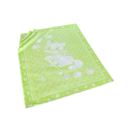 Kids Blanket Cotton  Art.G00011 Green Cat pleds/sega bērniem 100x140cm,(B kvalitātes kategorija)
