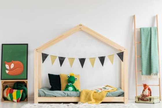 Adeko Furniture Mila RM Art. RM-80160  Bērnu gulta mājas formā no dabīgas priedes  160x80cm
