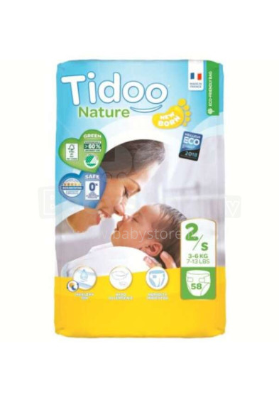 Tidoo Nature Newborn Art.142567 Ecological diapers S size 3-6 kg, 58 pcs.