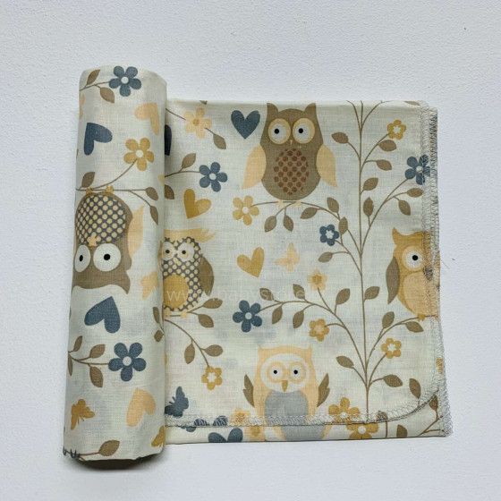 UR Kids Cotton  Art.145421 Owl Хлопковая пеленка для малышей 75x85 см