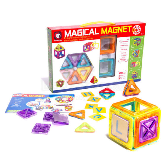 Ikonka Art.KX9679 Spalvoti magnetiniai blokai MAGINIS MAGNETAS 20 PUH