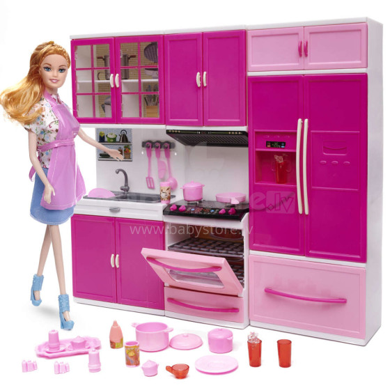 Ikonka Art.KX6783 Doll furniture kitchen 3 segments fridge LED sounds + doll