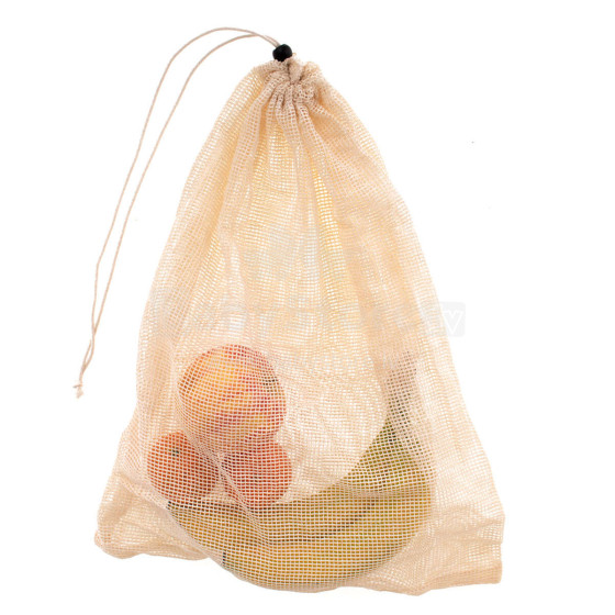 Ikonka Art.KX4879_3 Vairākkārt lietojams organiskais tīklveida maisiņš dārzeņiem, augļiem, žāvētām sēnēm 35x45cm