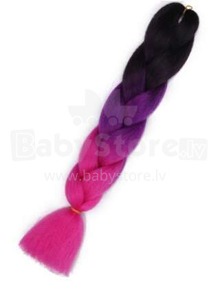 Ikonka Art.KX9904_23 Sintetiniai plaukai vaivorykštės ombre juoda-violetinė-rožinė