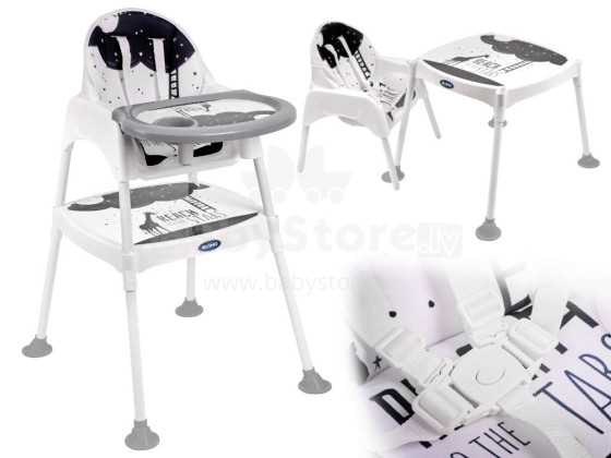 Ikonka Art.KX5317 Barošanas krēsls taburete galda krēsls 3in1 zvaigznes