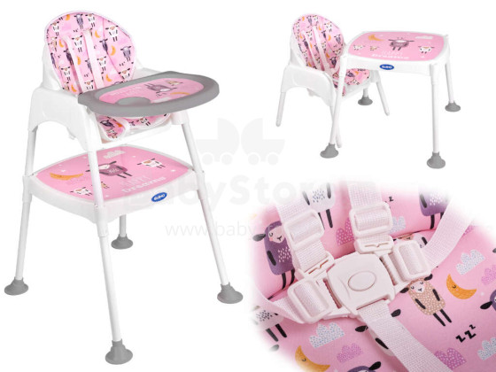 Ikonka Art.KX5317_3 Barošanas krēsls taburete taburete krēsls 3in1 rozā krāsā