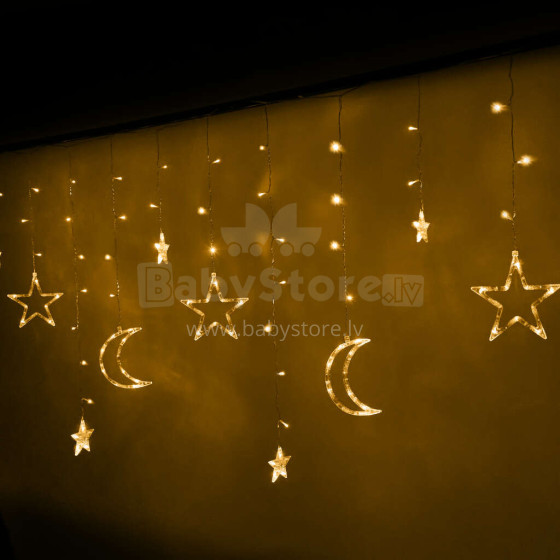 Ikonka Art.KX5247 LED mēness aizkaru gaismas zvaigznes 2,5 m 138LED silts