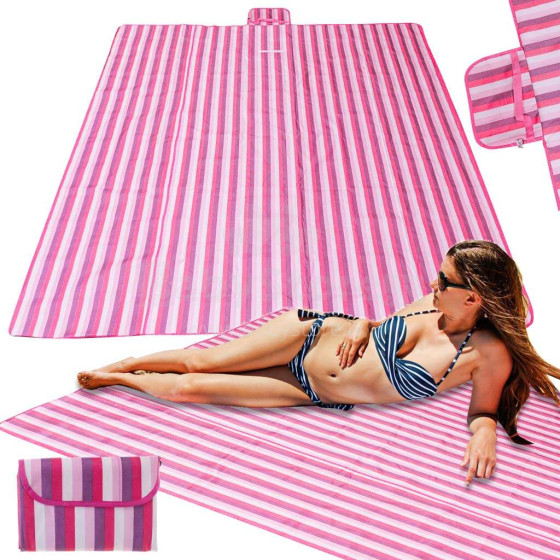 Ikonka Art.KX4991 Pludmales paklājs pludmales piknika sega 200x200cm rozā krāsā