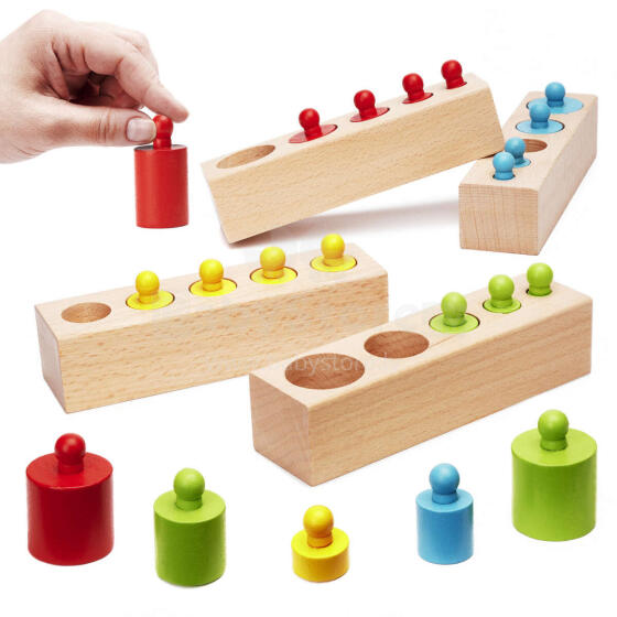 Ikonka Art.KX6290 Montessori mediniai cilindriniai svarmenys spalvingi