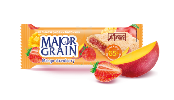 Major Grain Art. 7813 Pilno grūdo batonėlis su mangų-braškių skoniu 40g