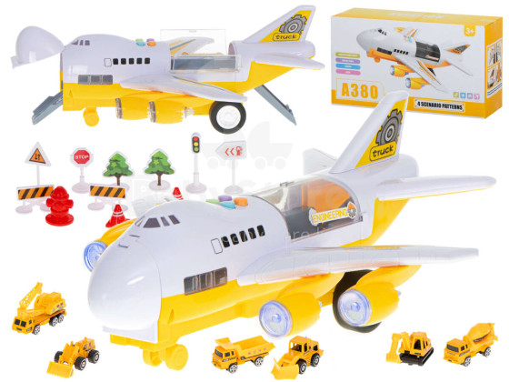 Ikonka Art.KX5987 Transporter aircraft + 6 cars construction vehicles side/front