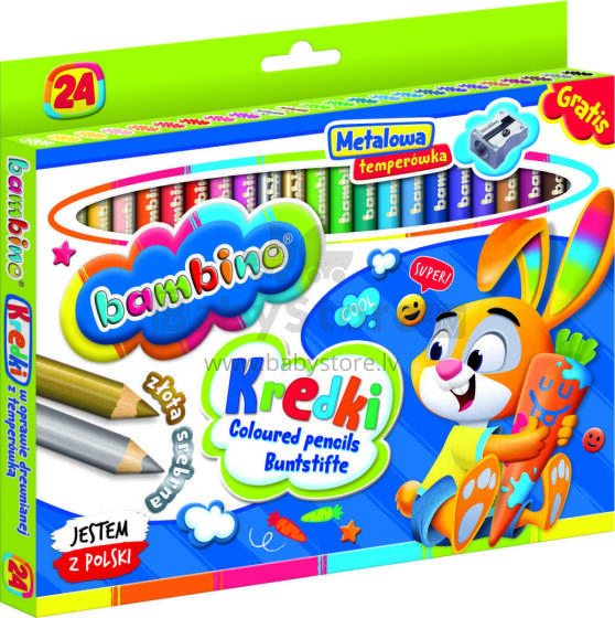 Ikonka Art.KX5487_1 BAMBINO Wooden-framed pencils 24 colours + sharpener