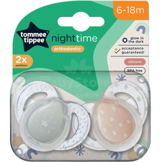 Tommee Tippee Art. 43336297 Night Time Silicone Soother 6 -18 m. (2pcs.)