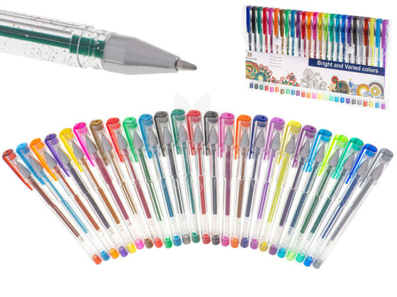Ikonka Art.KX5555 Coloured glitter gel pens set of 25pcs.