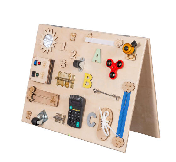 Bebe Basic Montessori Art.KX4628 Medinė sensorinė manipuliavimo lenta dvipusė natūrali