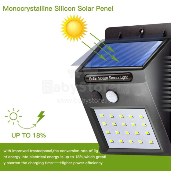 Saules bateriju LED gaismeklis ar kustību sensoru 20 smd