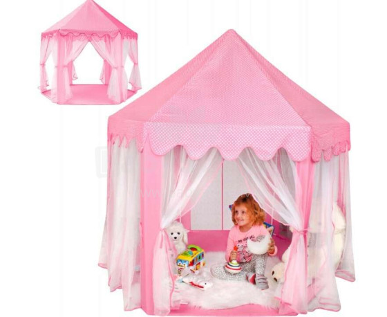 Bērnu telts ar aizkariem, rozā