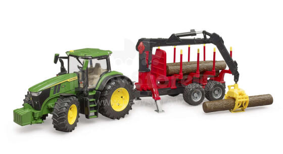 BRUDER Art.03154 traktors John Deere 7R 350 ar mežsaimniecības piekabi un 4 baļķiem