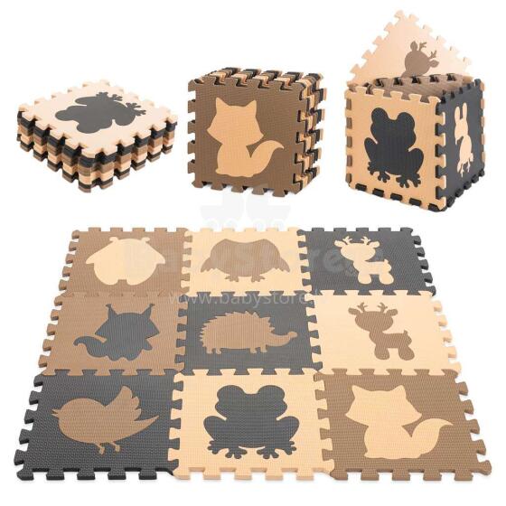 Ikonka Art.KX5209 Foam puzzle mat for children 9el. beige-brown-black 85cm x 85cm x 1cm