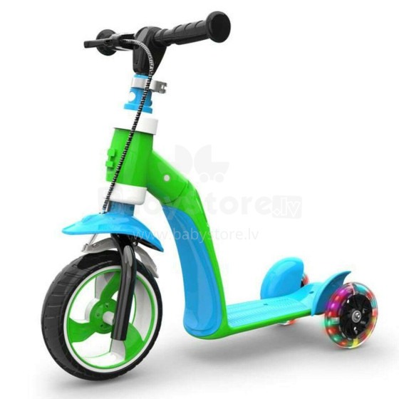Three-wheel scooter 2in1, green/blue