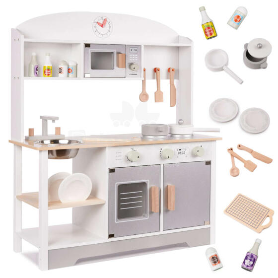 Ikonka Art.KX6287 Vaikiška medinė virtuvė MDF MODERN CLASSIC+ priedai