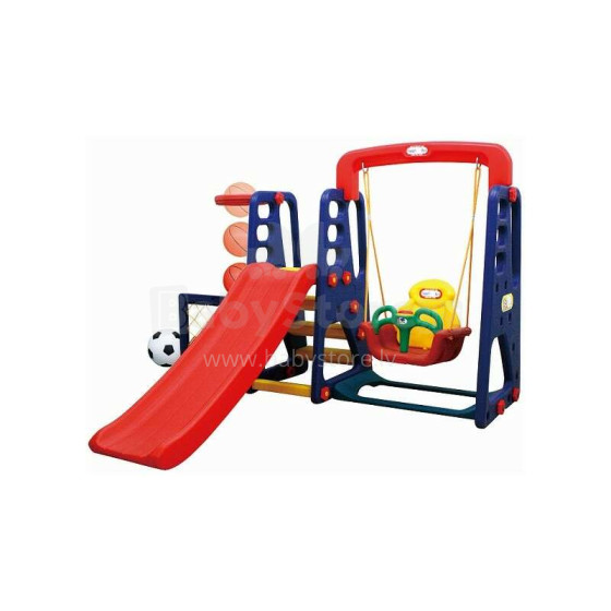 3toysm Art.JM701H Playground "Multifaun plus" with a slide, a swing with music, a basket and a ball, a football goal with a ball  (regulated hight of slide)