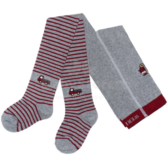 Weri Spezials Children's Tights Truck Gray and Ruby ART.SW-1303 High quality children's cotton tights for boys