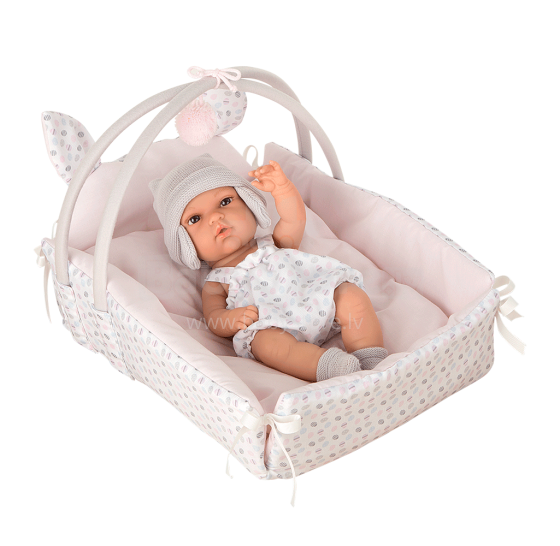 Arias Baby Doll Art.AR60284 Naujagimio lėlė su taškuota lova, 33 cm