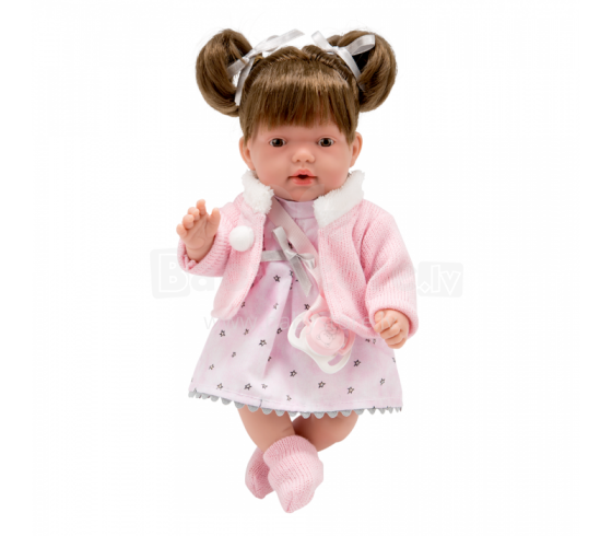 Arias Doll Art.AR60609 Lėlė tamsiais plaukais rožine suknele, 28 cm.