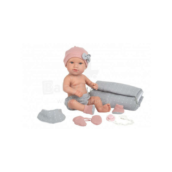 Arias Baby Doll Salma Art.AR65287 Doll with a grey blanket, 42 cm