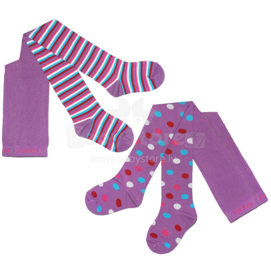 Weri Spezials Детские колготки Stripes and Big Dots Lilac ART.WERI-3777 Комплект из двух пар высококачественных детских хлопковых колготок для девочек