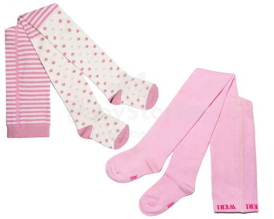Weri Spezials Детские колготки Stripes and Dots Dusky Pink and Rose ART.WERI-4954 Комплект из двух пар высококачественных детских хлопковых колготок для девочек