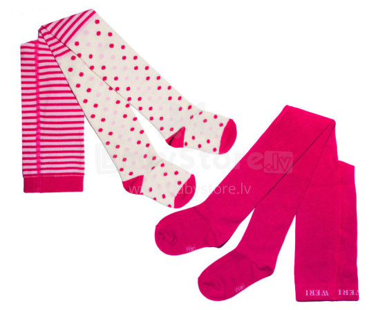 Weri Spezials Children's Tights Stripes and Dots Pink ART.WERI-4975 Set of two pairs of high quality cotton tights for girls