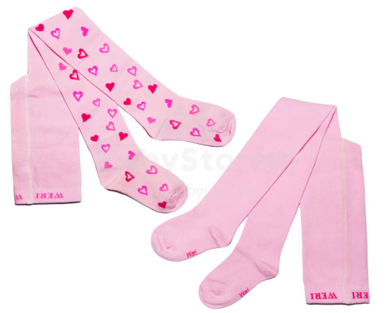 Weri Spezials Children's Tights Hearts Rose ART.WERI-4988 Set of two pairs of high quality cotton tights for girls