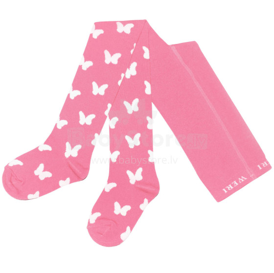 Weri Spezials Children's Tights White Butterflies Deep Pink ART.SW-0260 High quality children's cotton tights for gilrs
