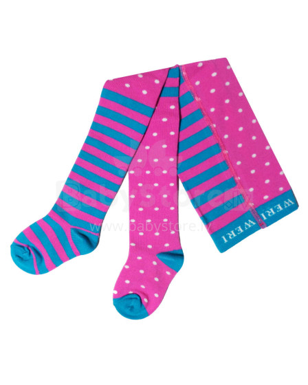 Weri Spezials Children's Tights Dots and Stripes Pink ART.SW-0961 High quality children's cotton tights for gilrs