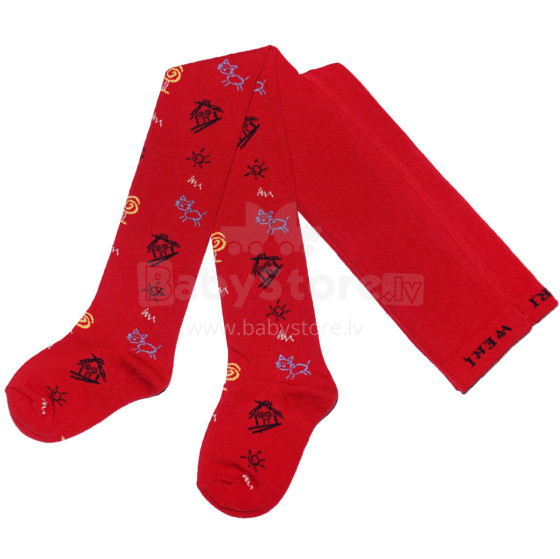 Weri Spezials Children's Tights Cat House Red ART.SW-0022 High quality children's cotton tights for gilrs