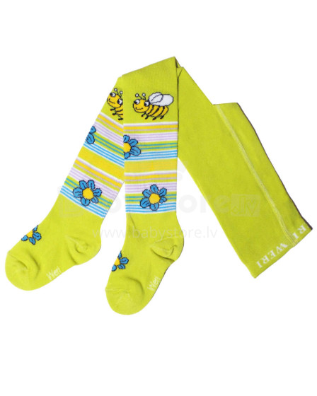 Weri Spezials Children's Tights Little Bee Lime Green ART.SW-1794 High quality children's cotton tights for gilrs