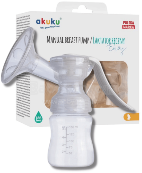 Akuku Easy A0306 White Komplekts Manuālais piena pumpis / laktators ar silikona uzgali un piederumiem