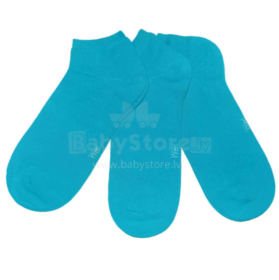 Weri Spezials Children's Sneaker Socks Monochrome Azure Blue ART.SW-2229 Pack of three high quality children's cotton sneaker socks