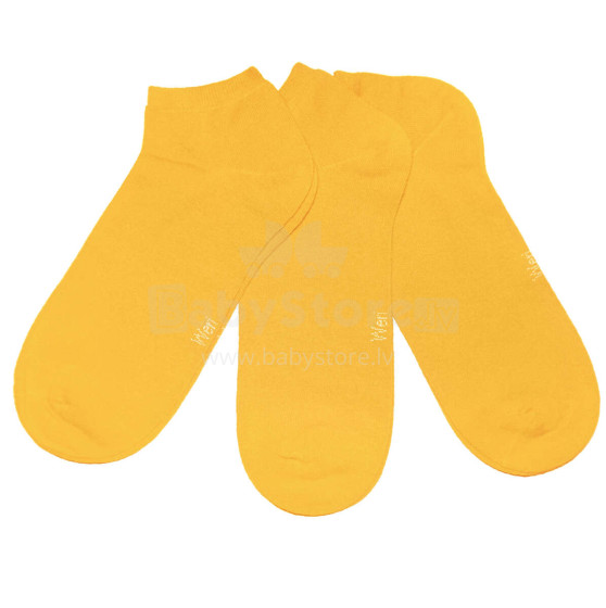 Weri Spezials Bērnu īsas zeķes Monochrome Yellow ART.SW-2254 Trīs pāri augstas kvalitātes īsas kokvilnas bērnu zeķes
